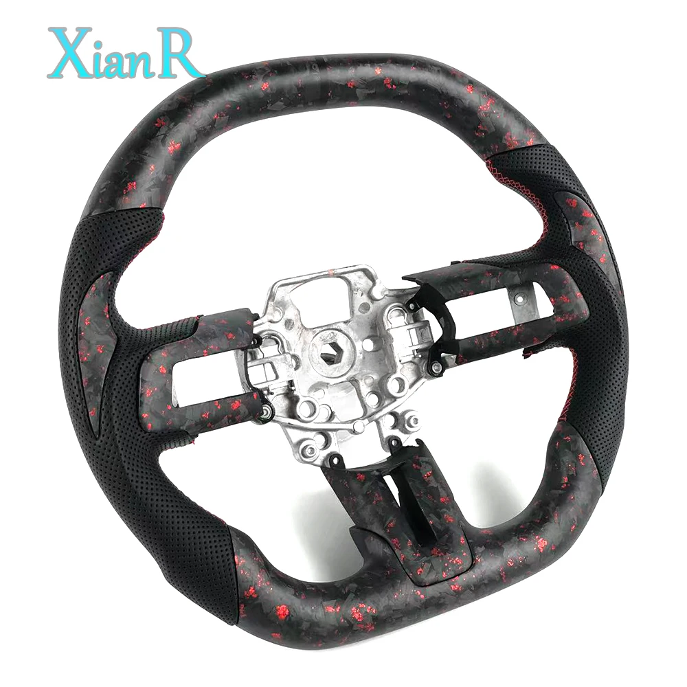 Customized Red Matte Forged Carbon Fiber Steering Wheel for Ford Mustang Shelby GT500 2015-2023
