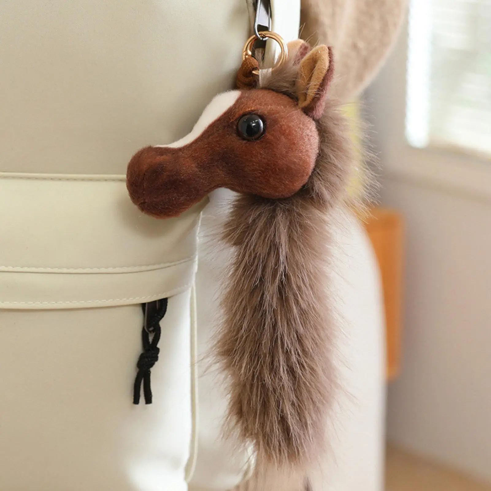 Horse Bag Charm Cute Horse Head Keyring Plush Keychain For Women Men Kids Purse Wallet Backpack Decoration Home School