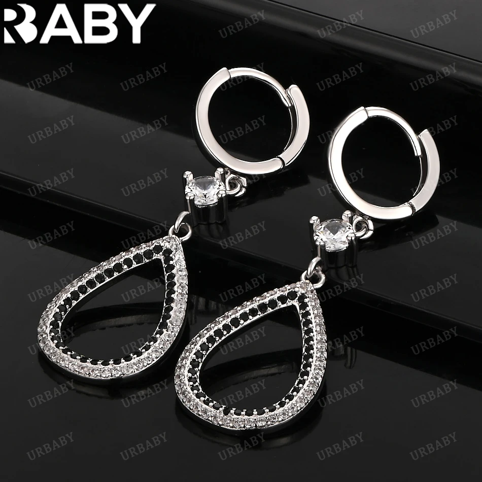 

URBABY 925 Sterling Silver Earrings Zircons Black Drop Earrings For Women Jewelry Fashion Party and Daily Wear