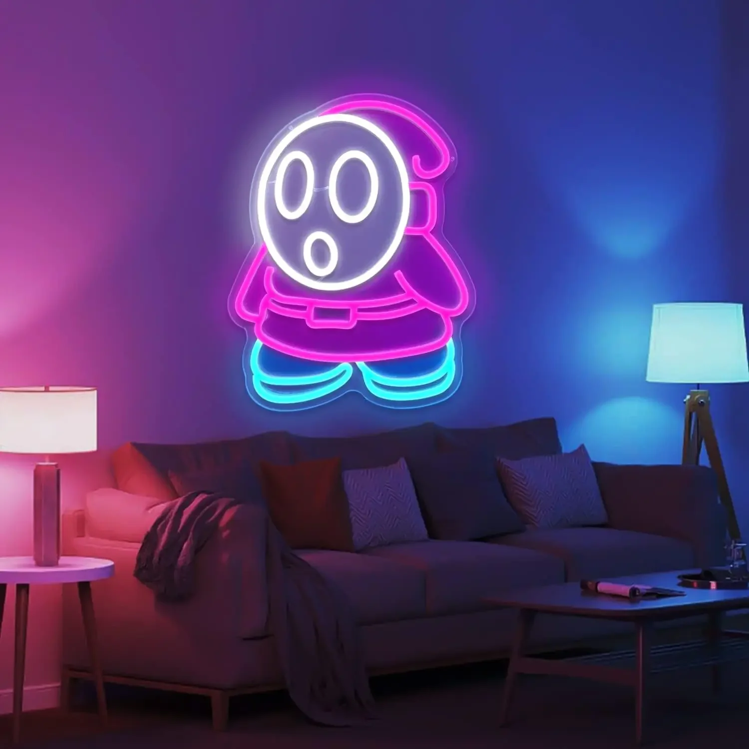 Shy Guy 게임 네온 사인 유령 LED 네온 조명, 침실 어린이 게임 룸, 남자 동굴 생일 할로윈 장식