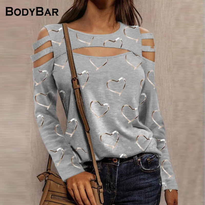 

Fashion Casual Heart Printed Top Ladies Sexy Long-sleeved T-shirt Oversized Round Neck Streetwear Spring Summer Women Tee Tops