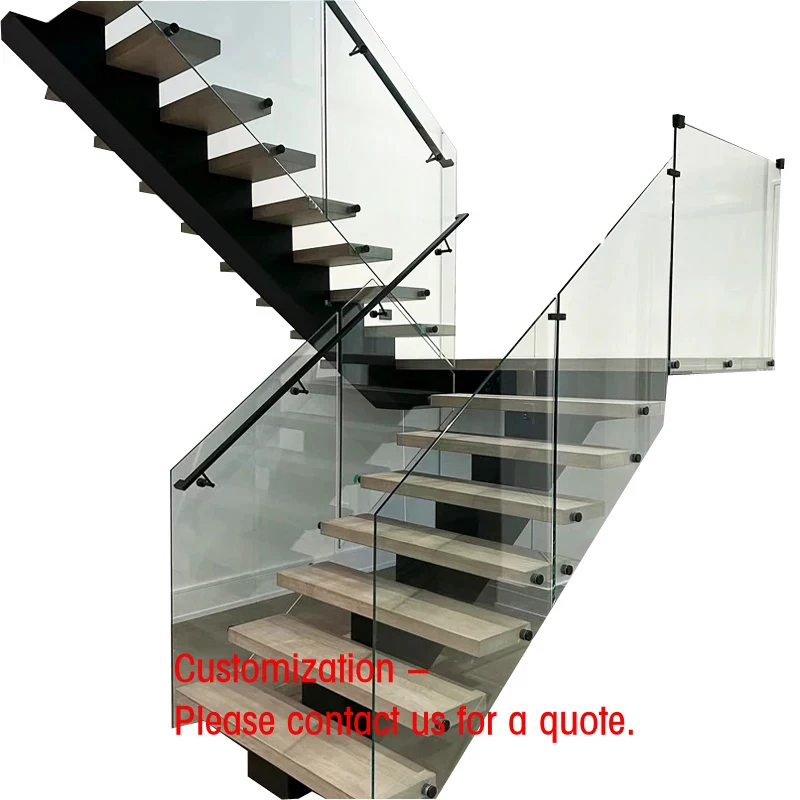 custom.Modern Staircase Frame with Natural Wooden Steps, Easy to Install Indoor/outdoor Stairs, Suitable Living Rooms,
