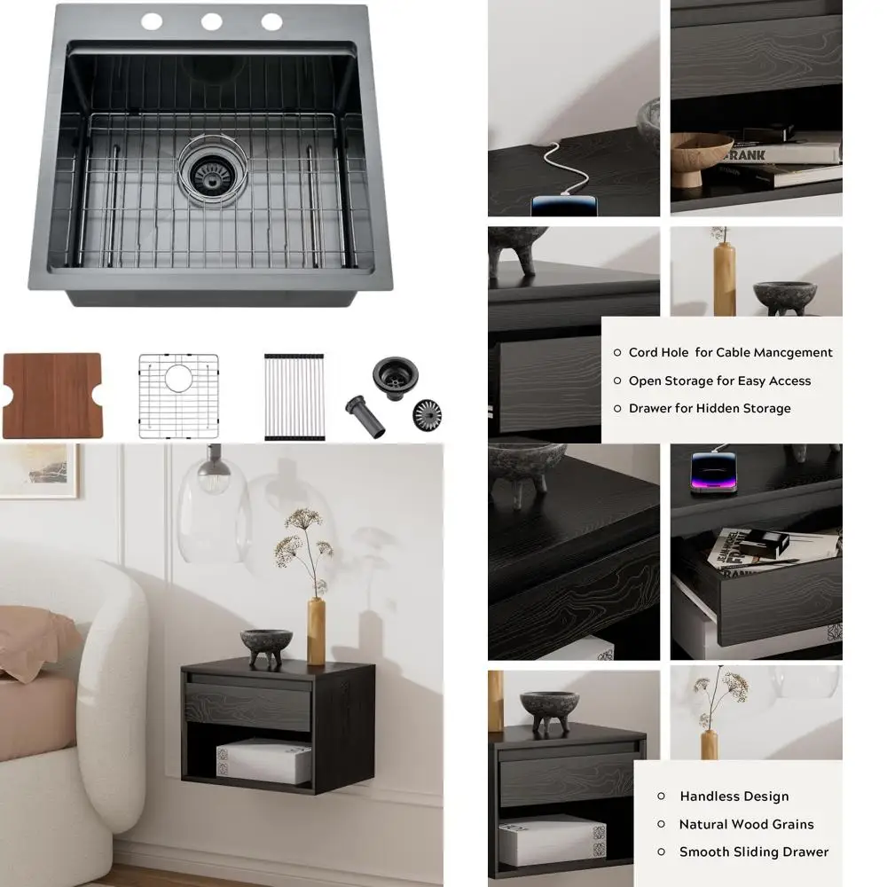 

Black Drop-In Kitchen Sink 21x20 Inch - Single Bowl 16 Gauge Stainless Steel Bar Sink for Outdoor, RV, and Compact Kitchens