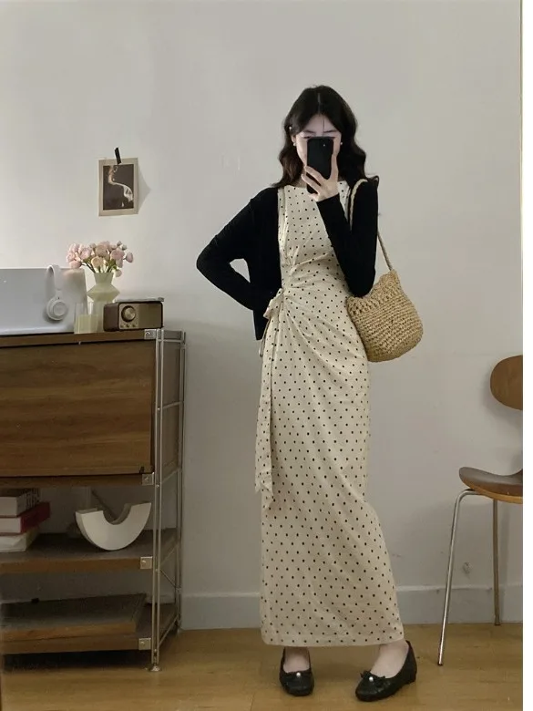 

plus Size Women's Summer New Style Polka Dot Sleeveless Dress with Belt A-Line Skirt Gentlewoman's Fashion Commute Wind