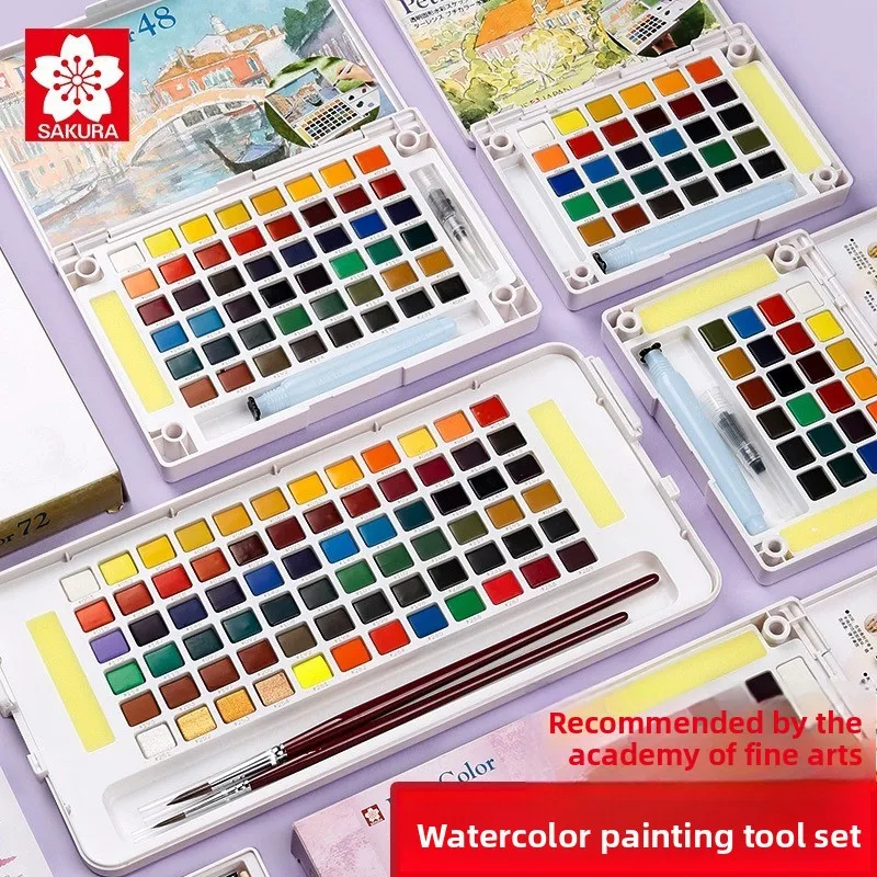 Portable Solid Watercolor Paint Set for Students and Outdoor Sketching, 12 to 96 Color Options with Watercolor Brush and Mixing