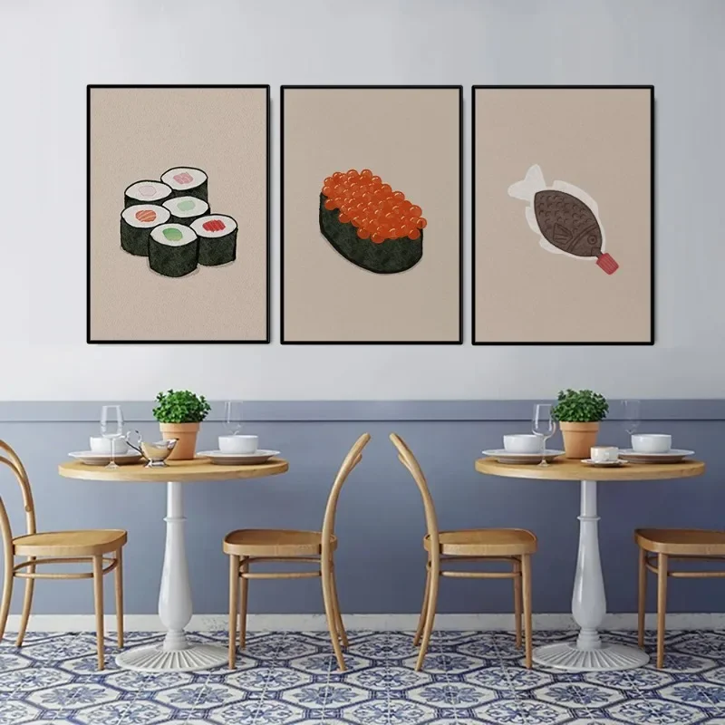 1pc frameless Canvas Painting Minimalist Japanese Sushi Guide Poster Boho Retro Food Watercolour Picture Canvas Painting Wall Ar