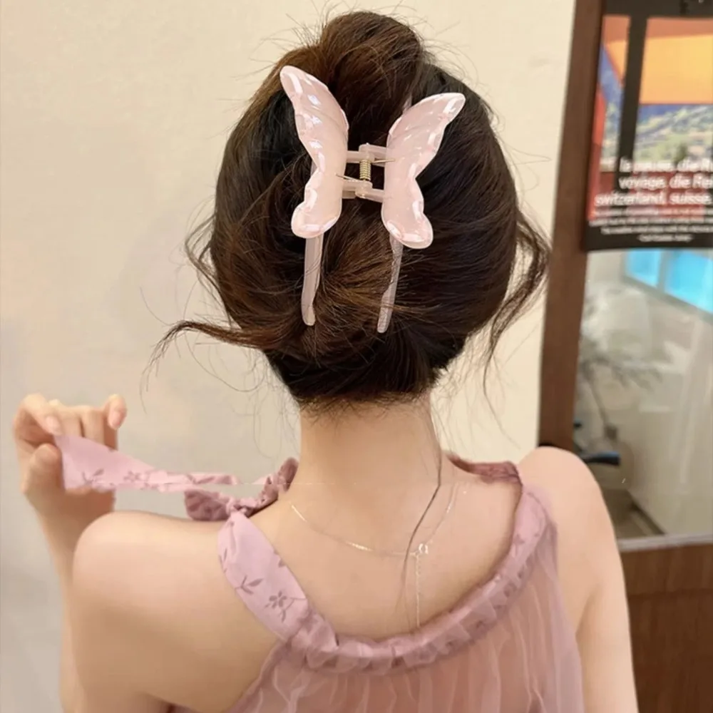 Butterfly Hair Clip for Women Girls Hair Accessories Ribbon Wing Hair Claw Korean Style Transparent Resin Shark Clip Gift