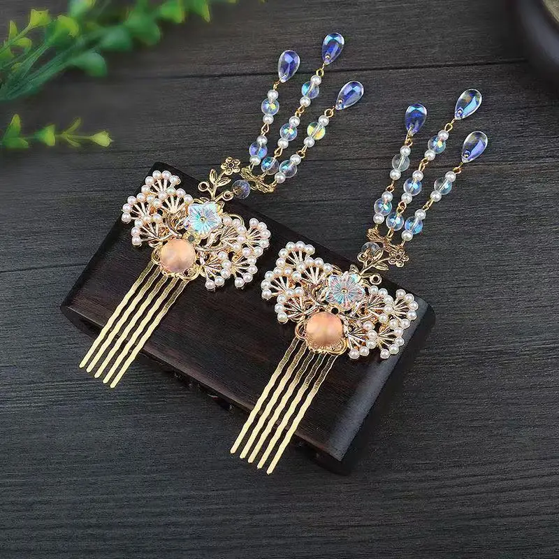 หวีผมอเนกประสงค์แบบฮันฝู, เครื่องประดับผมสีทอง, เครื่องประดับผมแบบพู่ห้อย, เครื่องประดับผมสไตล์ราชสำนักย้อนยุค, เครื่องประดับผมสไตล์โบราณประดับมุกสำหรับชุดโบราณราชวงศ์หมิง