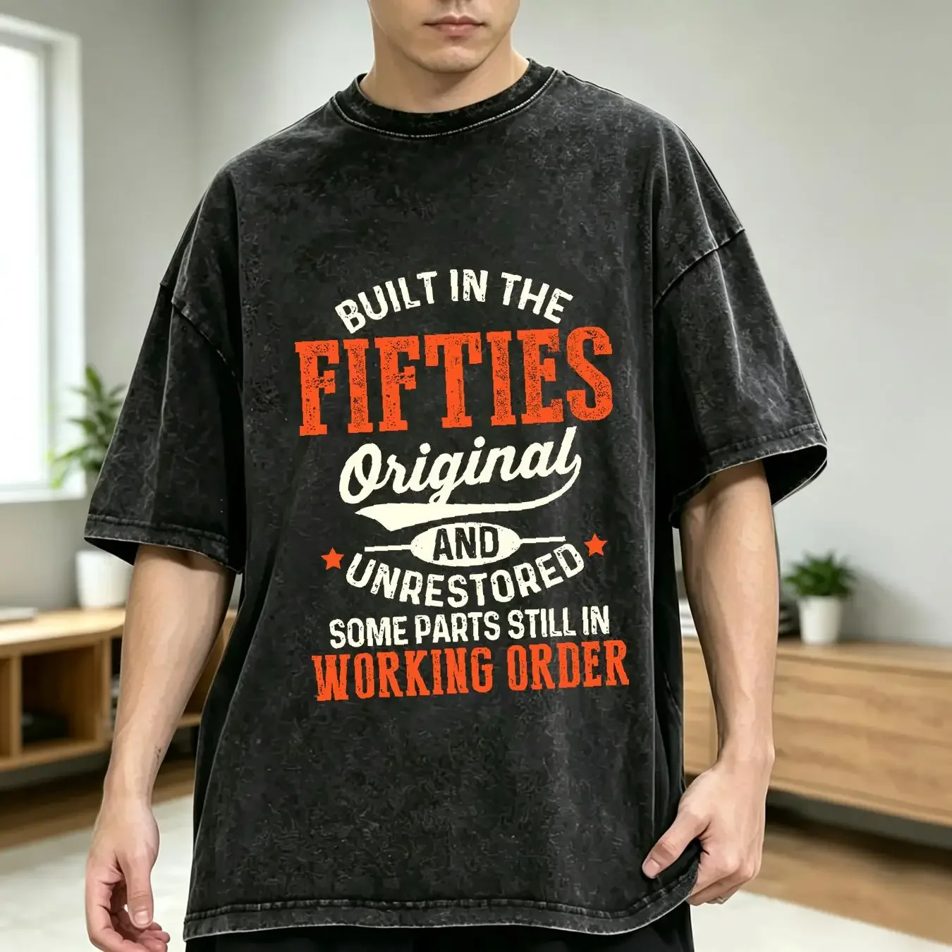 washed T Shirt NEW Built In The Fifties Original And Unrestored Funny Birthday S 3XL vintage Washed Top For Everyday Wear