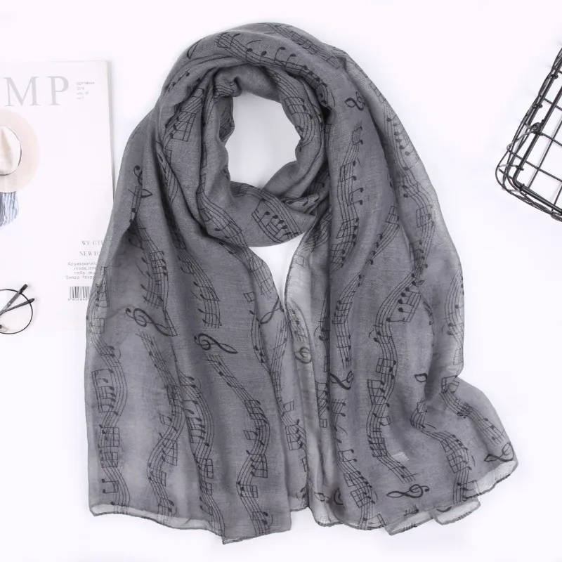 Stampa elegante donna nota musicale Scarve Chiffon parigi asciugamani in filato autunno caldo morbido lungo collo in Voile grande scialli avvolgenti stola