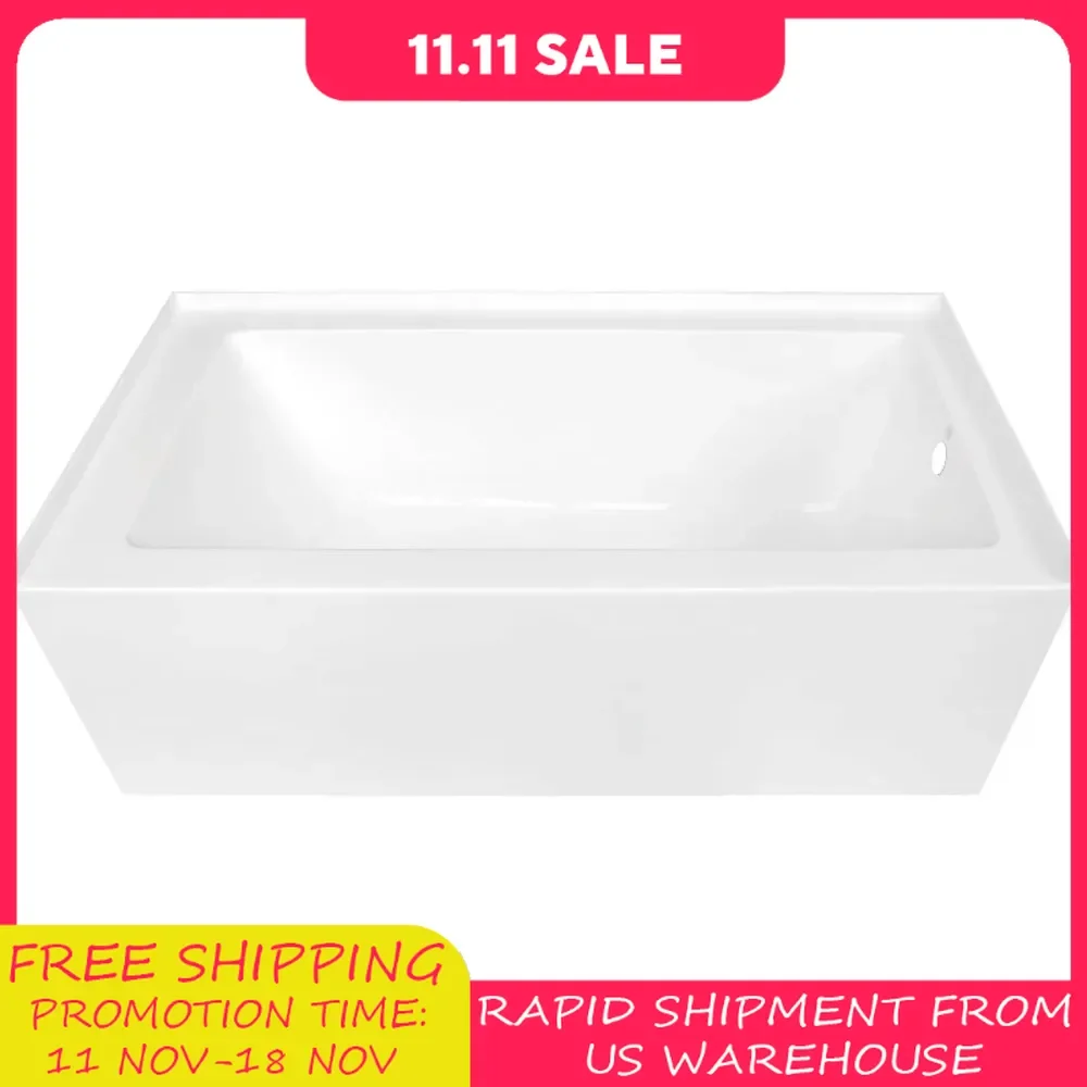 60-Inch Contemporary Acrylic Bathtub with Right Hand Drain and Overflow Holes effortless installation 60