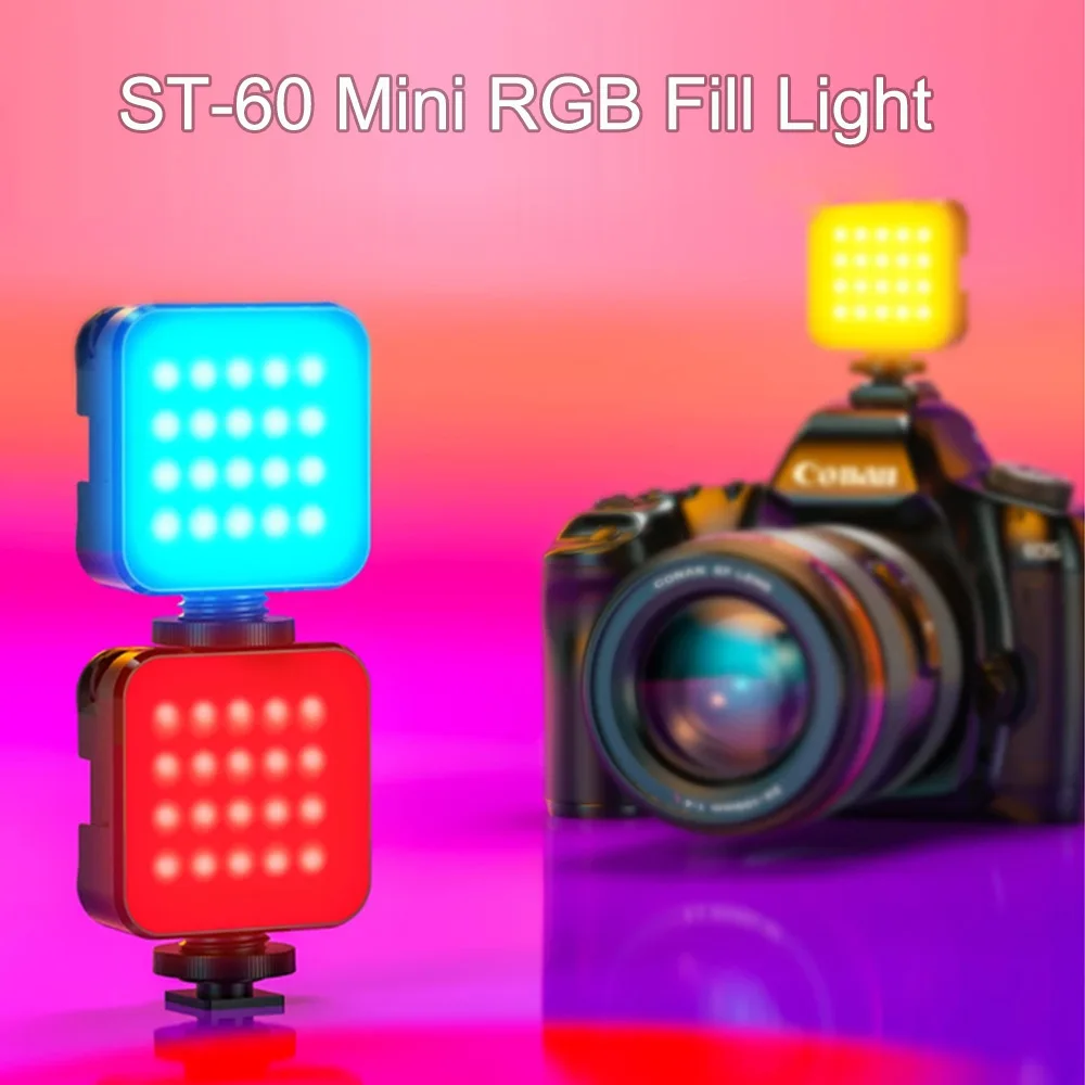 

6W Mini RGB Camera Light, CRI95+ 2500-9000K, 360° Full Color, 2000mAh Rechargeable LED Video Light with Cold Shoe Mount