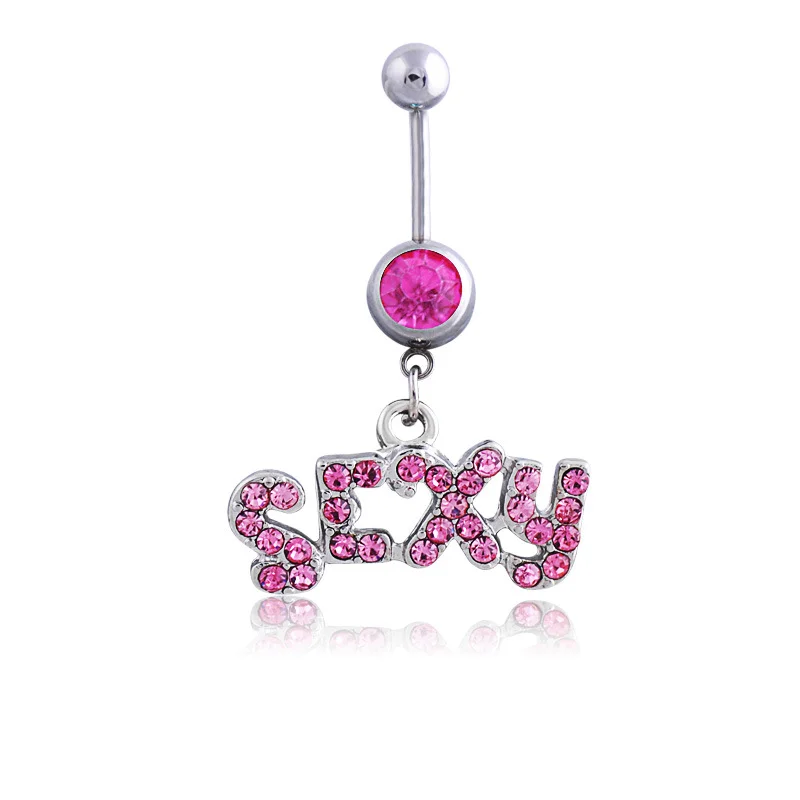 Fashion SEXY Letter Belly Button Ring with Dangle Pendant Stainless Steel Navel Nail Women Body Piercing Club Party Jewelry