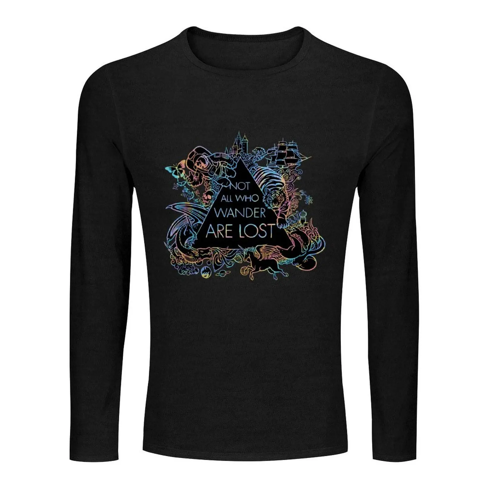 Not All Who Wander Are Lost - reverse Long T-Shirt boys animal print shirt Aesthetic clothing mens t shirts