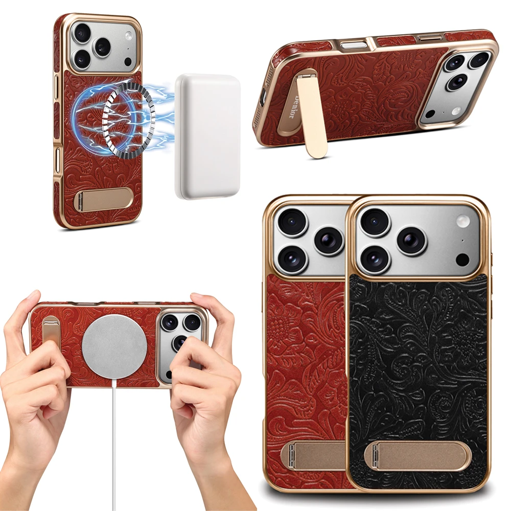 

Luxury Gold Plating Flower 3D Pattern Cowhide Genuine Leather Phone Case for iphone 17 PRO MAX AIR 16 PRO MAX 13 14 PRO 15 PRO