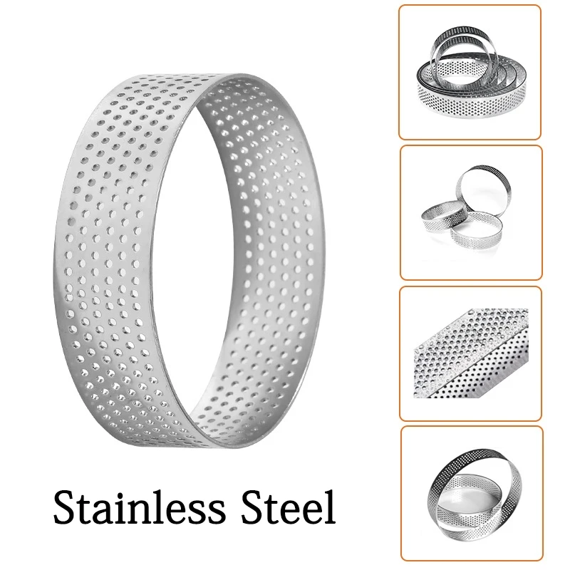 6 Pcs/Set Round Tart Ring for Baking, Stainless Steel Perforated Pastry Ring Mold for French Tarte, Kitchen Tools Cooking Gadget