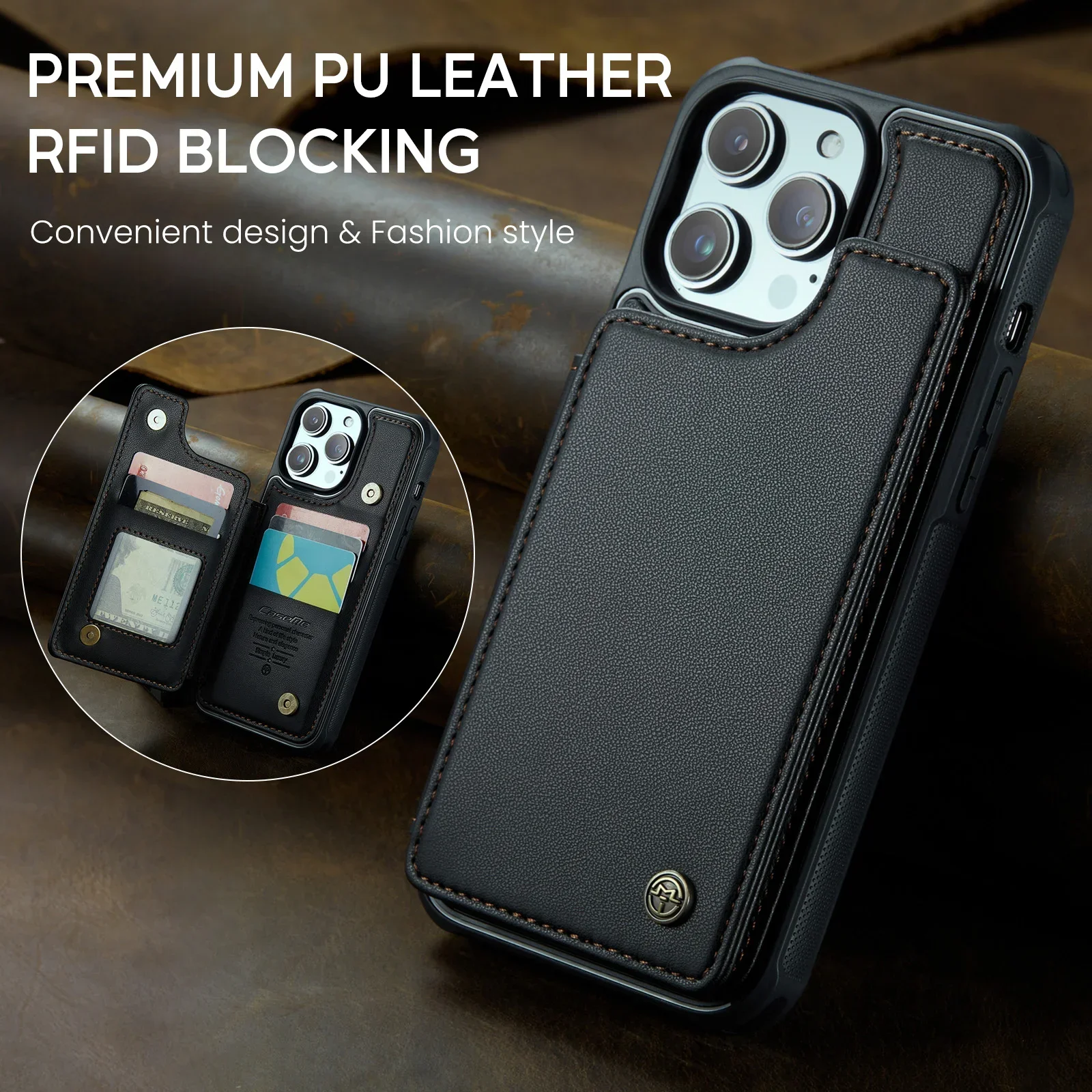 

Luxury Plain Shockproof Protect Wallet Card Phone Case For iPhone 15 14 13 12 11 Pro Max Leather PU Cellphone Shell Funda Cover