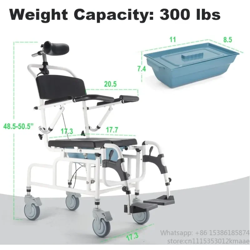 Vequyn Transfer wheelchair Aluminum Blow-Molded Bathroom Commode , Portable Shower & Toilet Chair for Disabled, Lightweight & Du