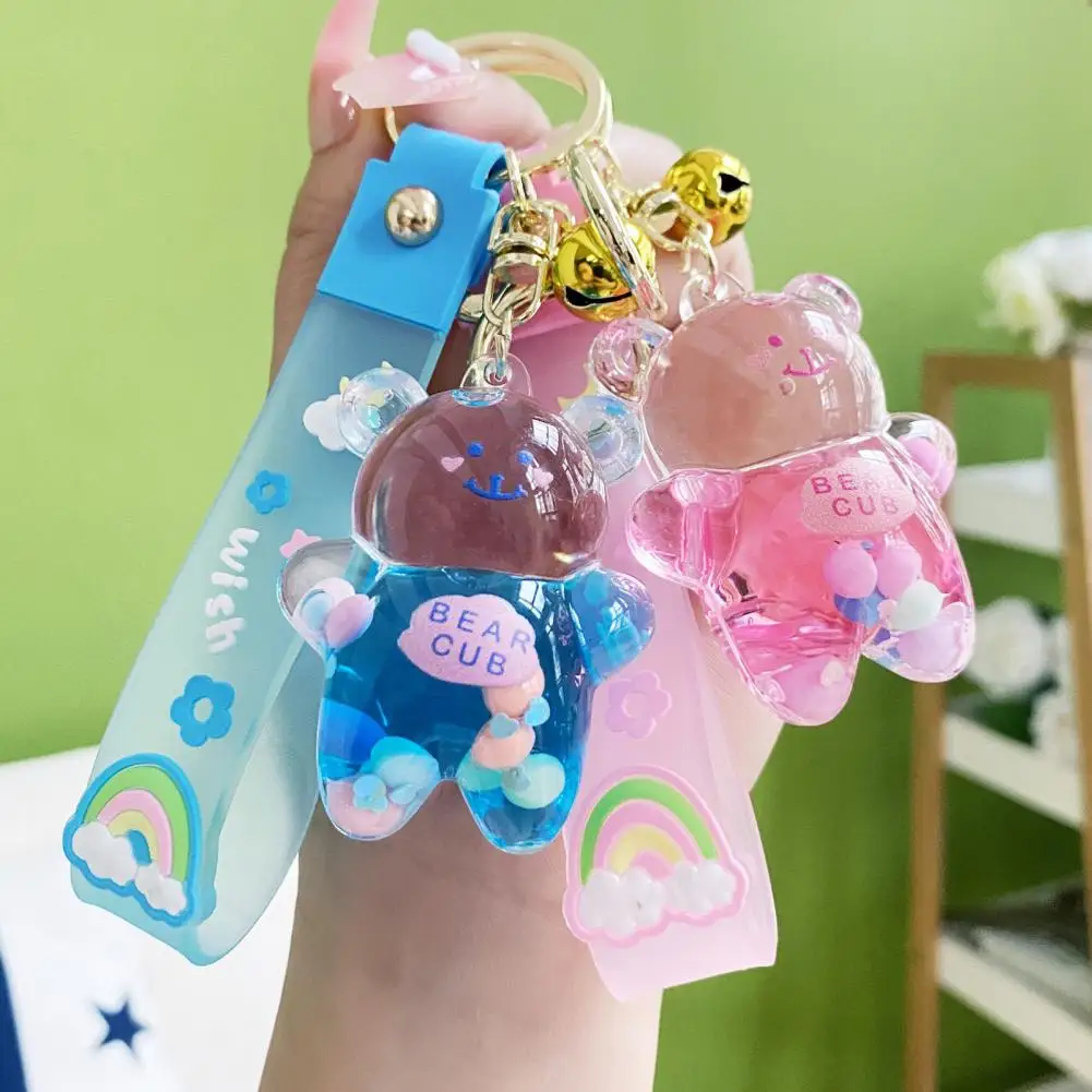 Metal Ring Keychain Mini Bear Keychain with Pendant Charm Acrylic Metal Bag Accessory Cute Liquid Floating Bear for Women