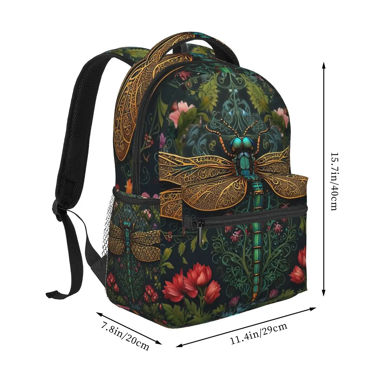 Colour Dragonfly With Flower Backpack Hot Sale Daypack Large Capacity Boys Girls BookBag School Bag Shoulder Bags for Men Women