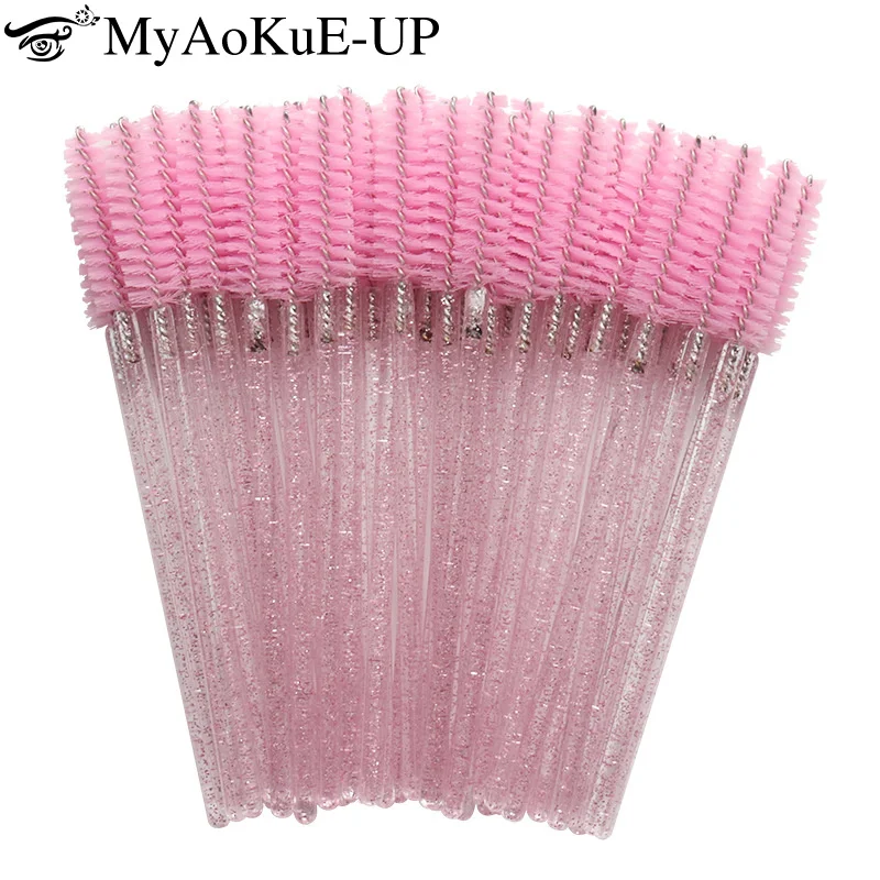 50pcs Disposable Crystal Eyelash Brush Eyebrow Comb Mascara Wands Applicators Microbrush Lash Extension Supplies Makeup Tools