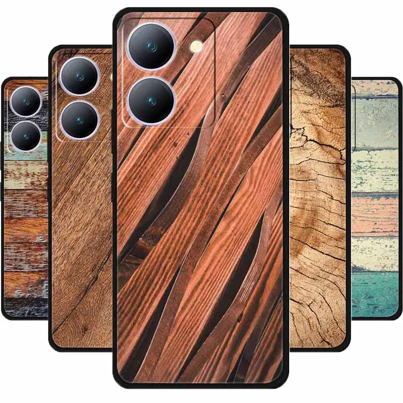 Soft Fashion Cover for Vivo Y27 5G Case Silicone Wooden Pattern TPU Back Cases for VivoY27 5G Cover Protective Cool Phone Shell