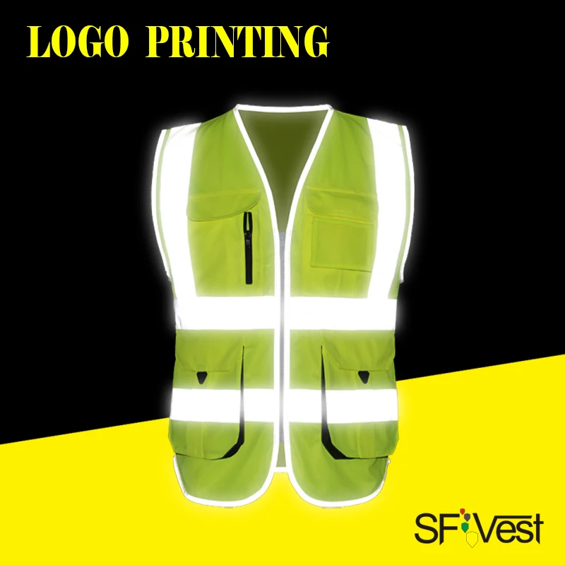 SFVest Logo Customized Reflective Safety Vest Work Clothing Reflective Vest Multi Pockets Workwear Safety Waistcoat Men Women