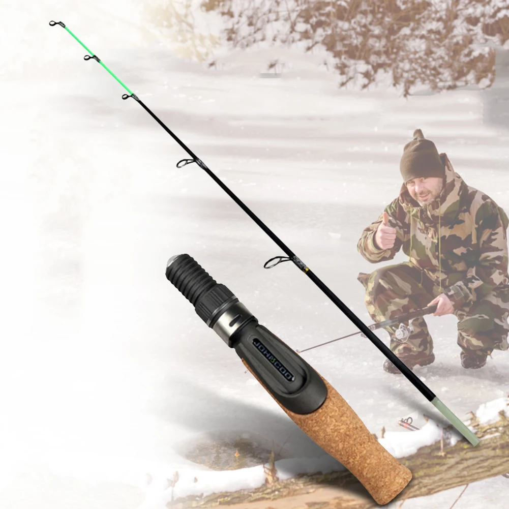 Portable High Visibility Ice Rod 1 Tip 50cm Travel Ice Fishing Rod with Wood Handle for Walleye Perch Crappie Pike Trout M/ML/UL