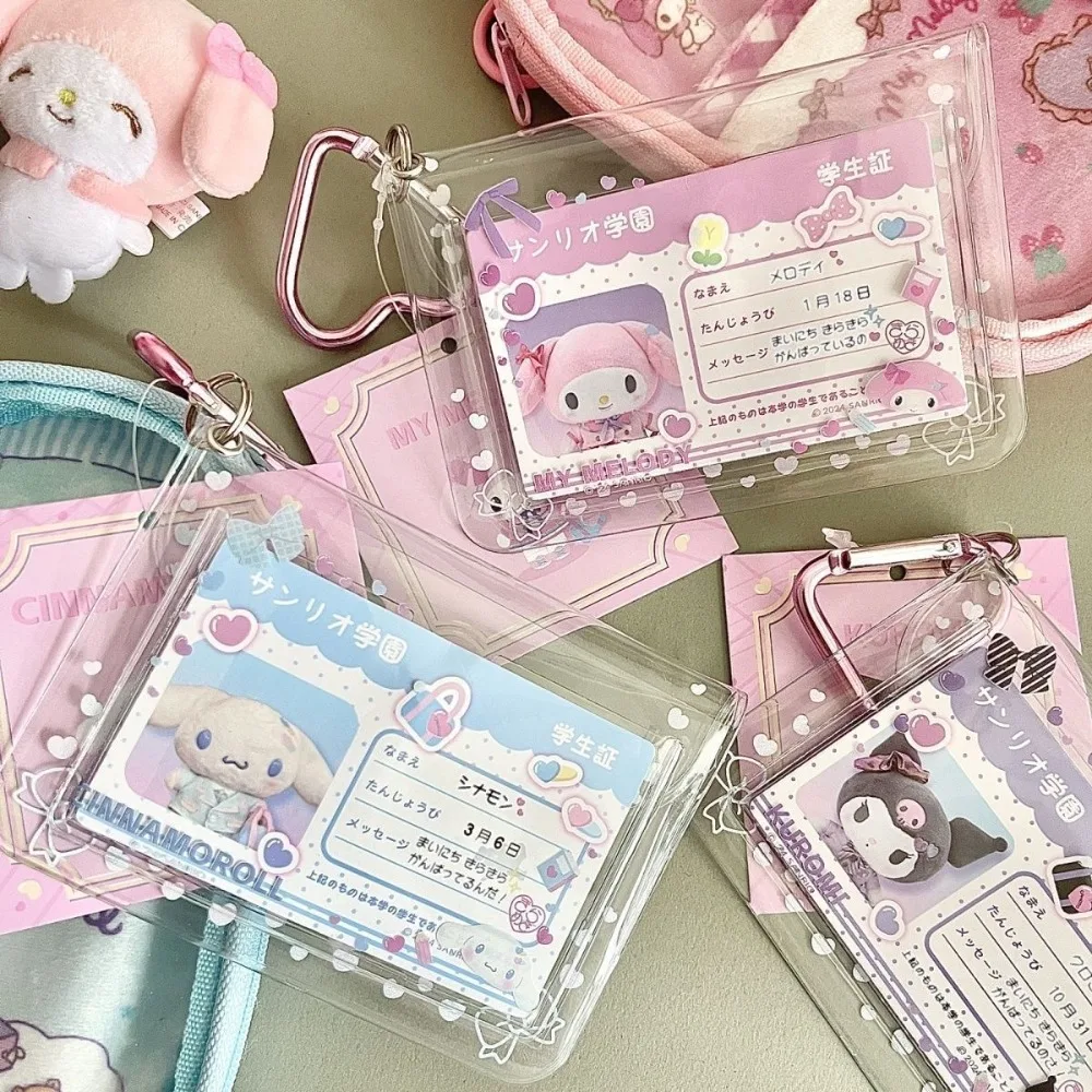 Cartoon Kids PVC Transparent Kuromi 3-Inch Card Holder Cute Hello Kitty Melody Cinnamoroll Student Id Bus Card Protective Cover