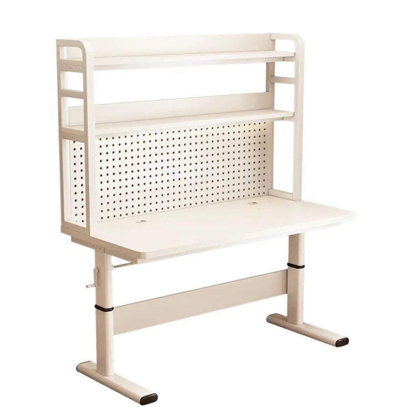 Solid wood hole board lifting computer student study home bedroom desk bookshelf integrated