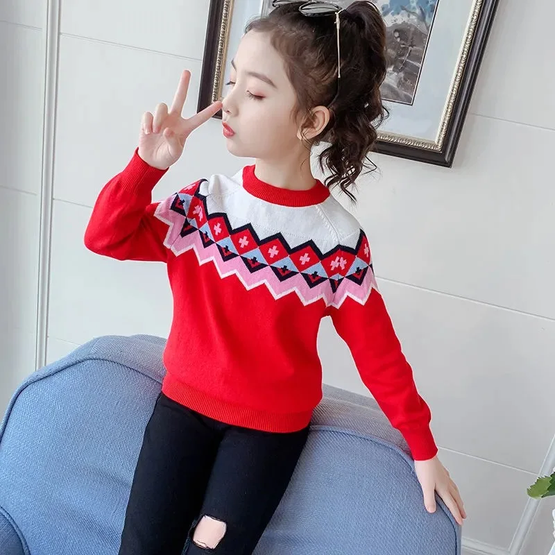 Big children's sweater girl's thick cotton shirt 8-15 years old children's knitwear pullover sweater new autumn