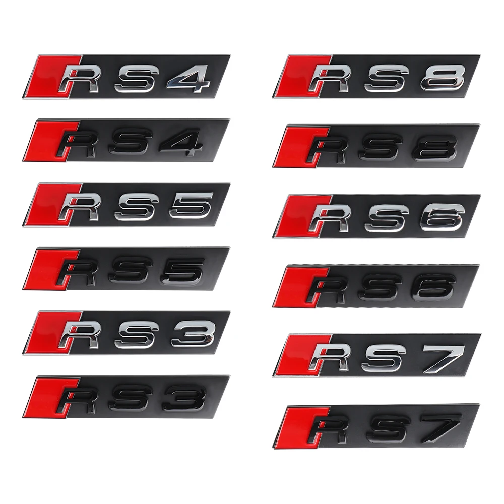 3D ABS Car Front Grille Emblem Decorative Accessories RS Badge For Audi RS3 RS4 RS5 RS6 RS7 RS8 Logo Auto Styling Modification