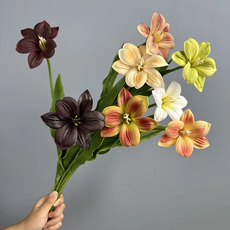 

12pcs Artificial Flowers PU Brownie Cream Tulips Real Touch Orange Fake Flower Simulation Tulip Branch Living Room Decoration