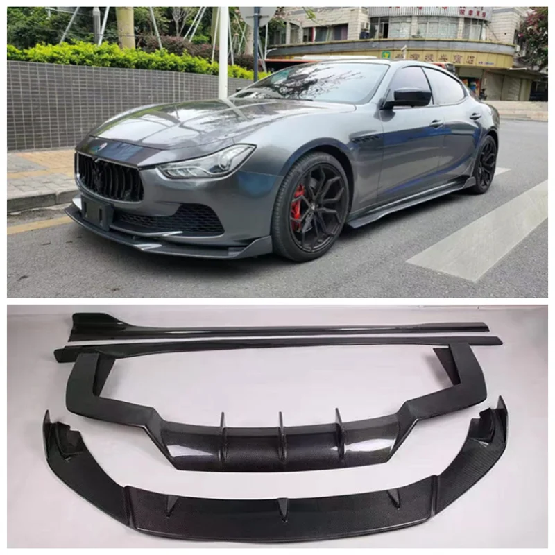 

For Maserati Ghibli 2018-2022 Real Carbon Fiber Bumper Front Lip Splitters + Rear Diffuser + Spoiler + Side Skirt Protector