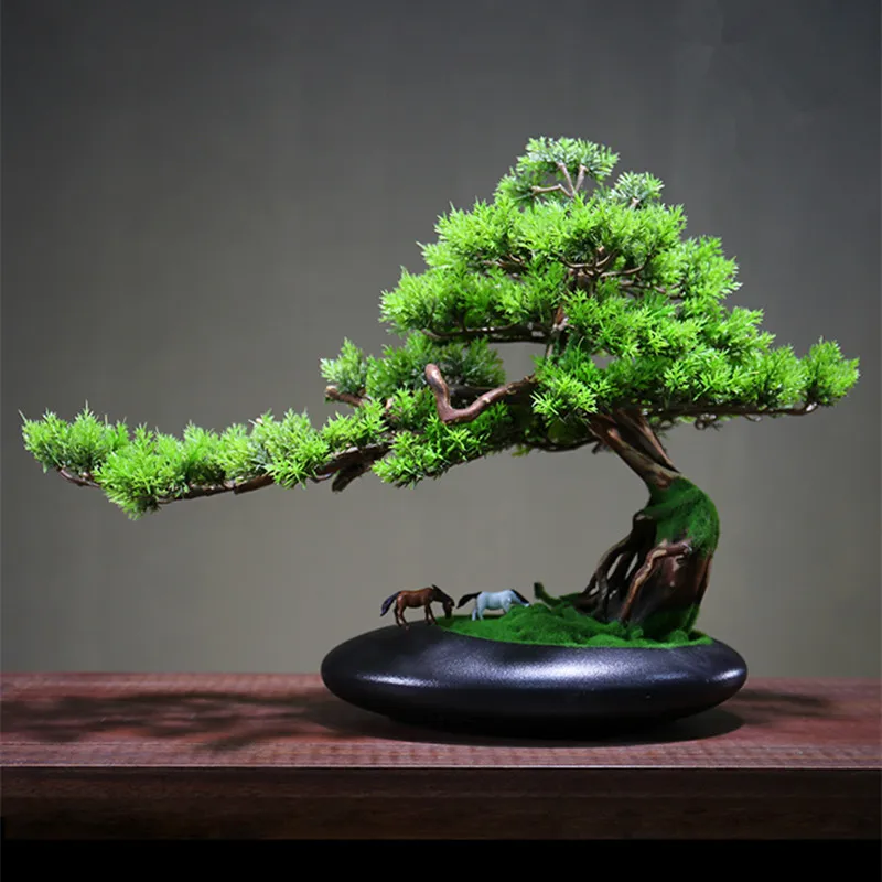 

Simulation Green Plants Artificial Flower Welcoming Pine Bonsai Home Ornaments Teahouse Zen Landscape Decoration