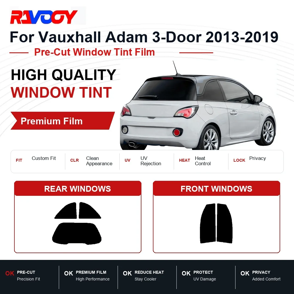 Premium Pre-Cut Window Tint For Vauxhall Adam 3-Door 2013-2019 Front & Rear Windows UV Heat Rejection Privacy Film