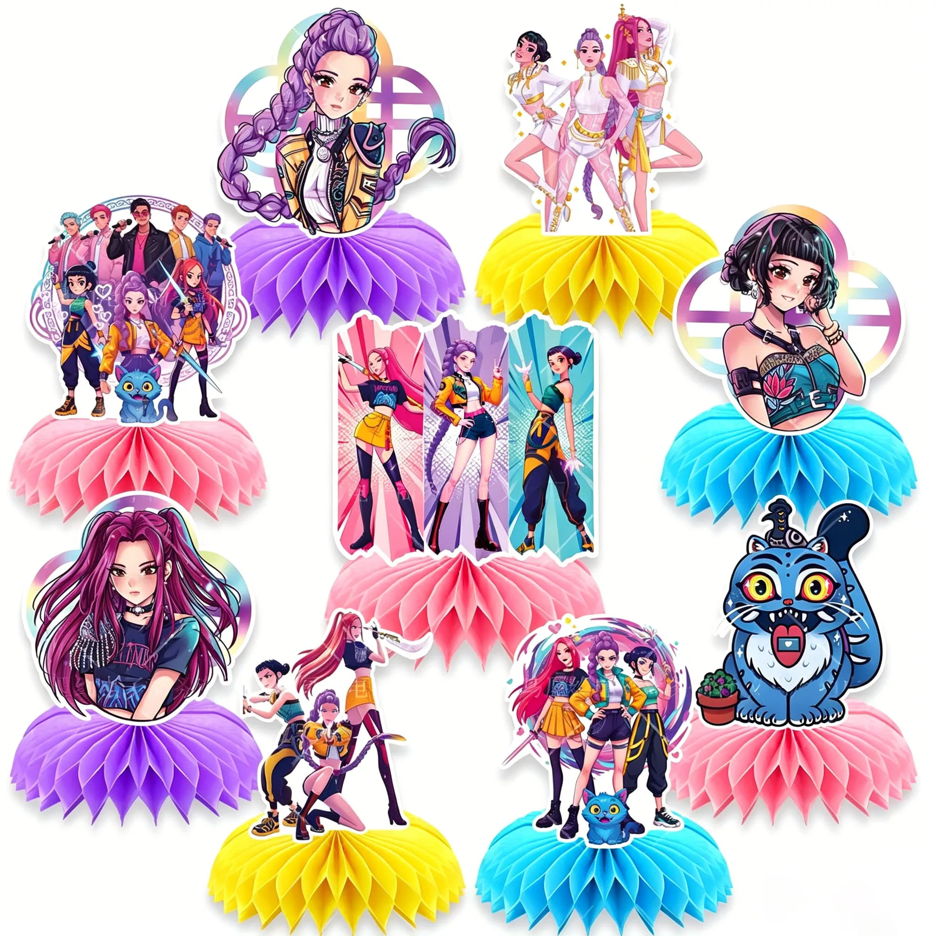 

K-Pop Anime Girls Honeycomb Centerpieces Cartoon Table Toppers for Birthday Party Decorations Desktop Ornaments Party Props Gift