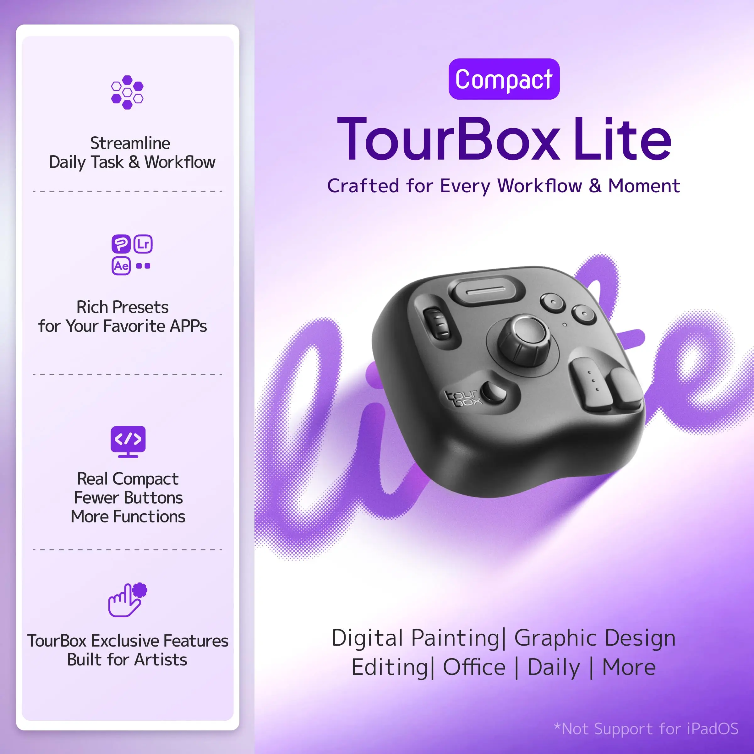 لوحة مفاتيح TourBox Lite-Aditing للفنانين الذين يرسمون لوحة مفاتيح ماكرو تعمل مع طلاء ستوديو بمشبك وأكثر إبداعية مع برامج مخصصة