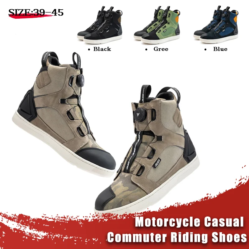 Men's Waterproof Motorcycle Riding Shoes Non-Slip Anti-Fall Wear-Resistant Short Boots for City Riding Casual Moto Board Shoes