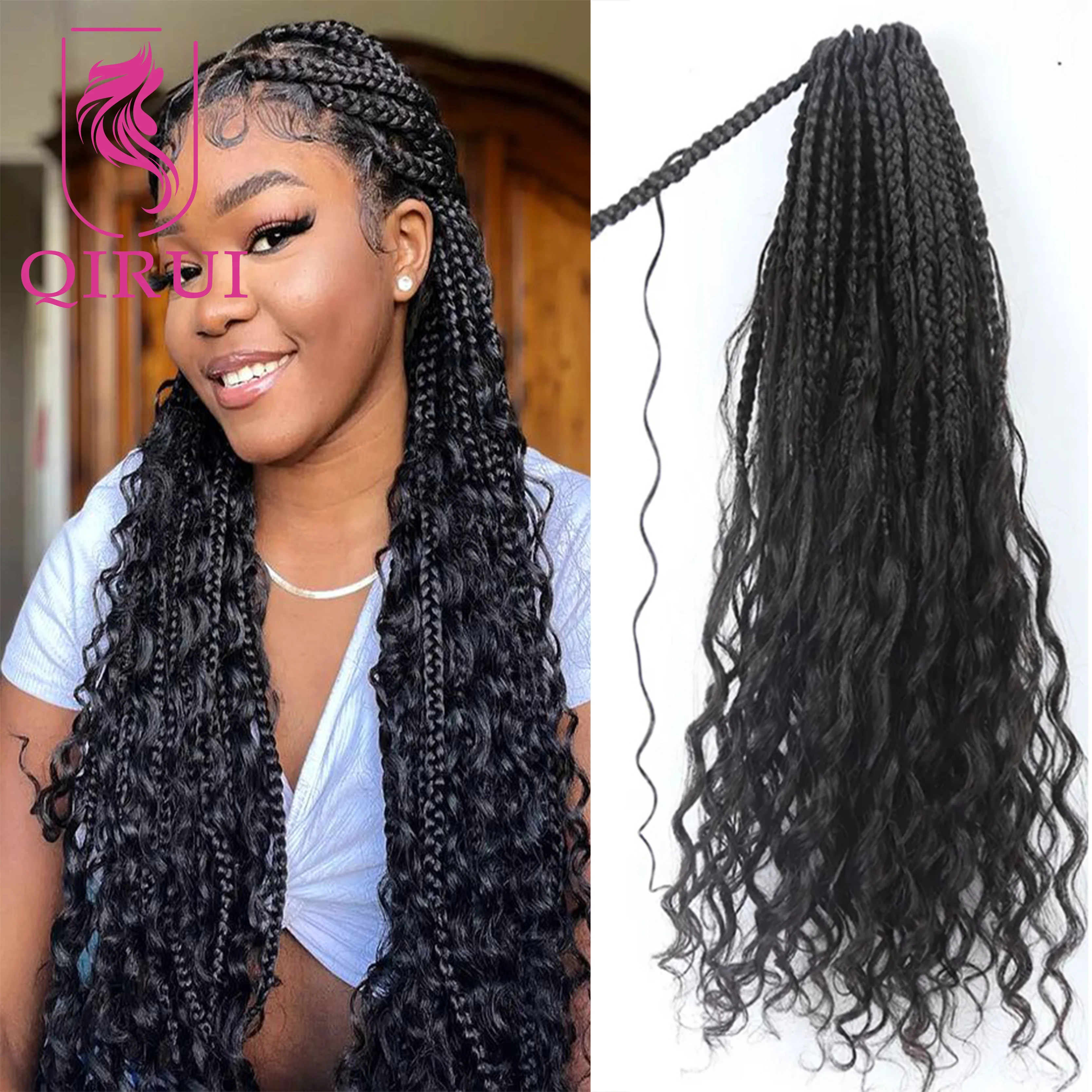 

Crochet Braids Curly Hair Human Hair Curls 14-30 inch Boho Box Braids Crochet Hair Pre-looped With Curly Ends For Black Women