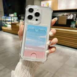 Slot Wallet Back Case For iPhone 16 15 14 Plus 13 12 11 Pro Max For iPhone 16 Shockproof Case Transparent Card Holder Bag Cover
