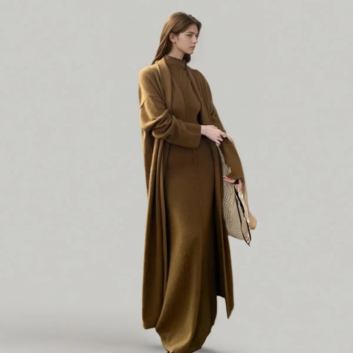 CiCi 2025 الخريف الشتاء فستان محبوك مجموعة قطعتين الزي البوليستر النايلون مكتب العمل حفلة ملابس يومية صالة أنيقة #4