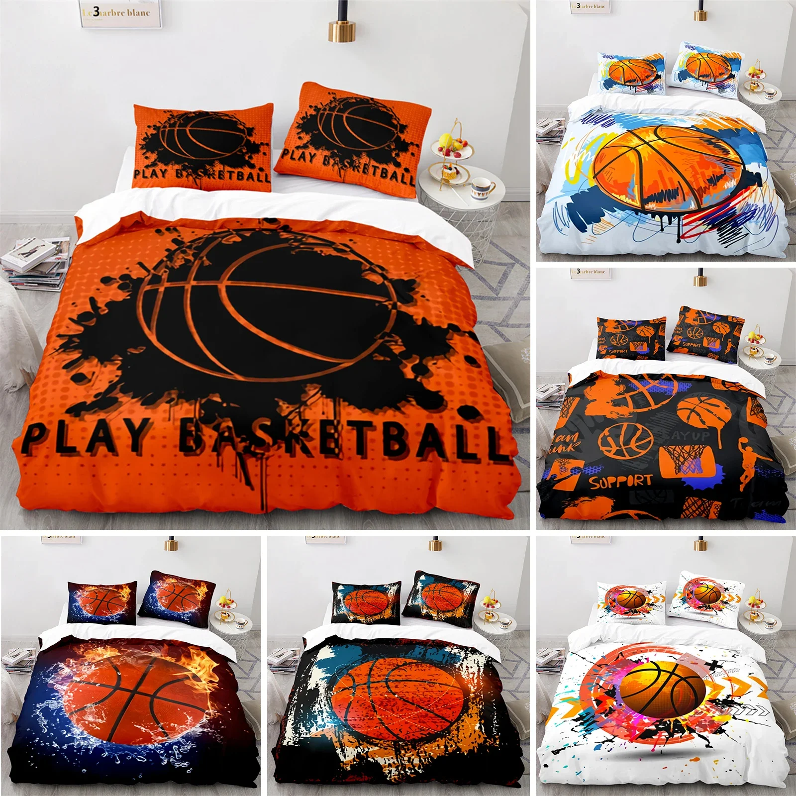 Boys Basketball Bedding Set Sports Theme 3D Ball Duvet Cover Full King For Teen Men Microfiber Competitive Game Comforter Cover