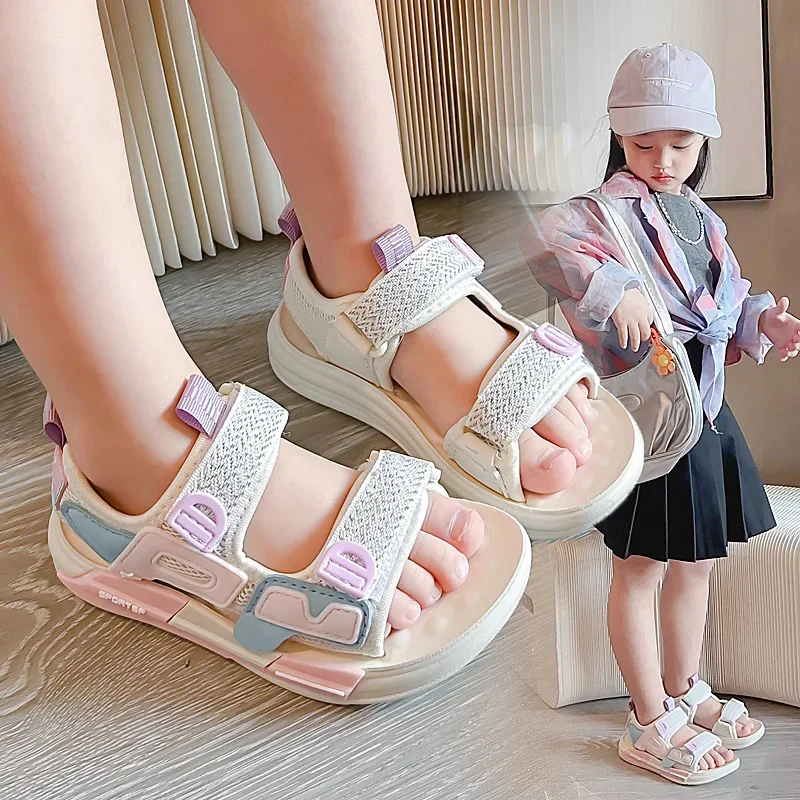 

Girls Sandals Fashion 2024 Summer New Children Sports Beach Shoes Open Toes Classic Soft Anti-skid Rubber Boys Sandals 26-37 Hot