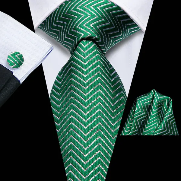 Christmas Green Tie Set 3 Pieces Men Necktie Pocket Square Cufflinks Xmas Wedding Party Suit Accessories Gifts for Dad Boyfriend