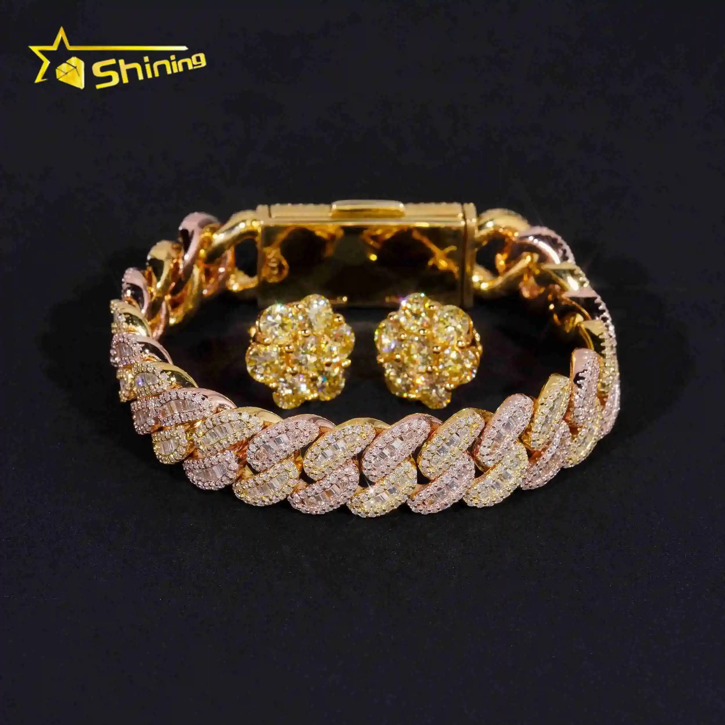 925 Sterling Silver Hip Hop Jewelry Pass Diamond Tester 13mm Iced Out Buss Down Baguette Moissanite Cuban Bracelet with GRA