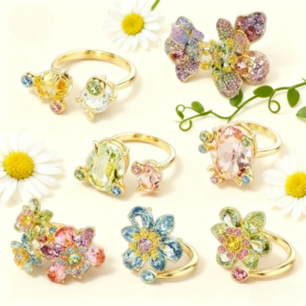 

Premium Jewelry Selling High-end Floral Ring Set with Dopamine Vitality Color Matching Design Natural Simple Gift Giving
