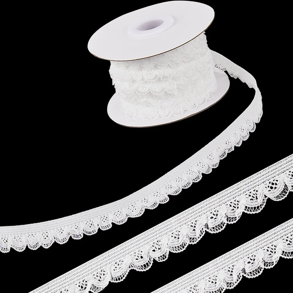 10 Yards Polyester Elastic Lace Trim Single Edged Flower Trimming for Clothes Sewing White 1/2 inch(12mm)