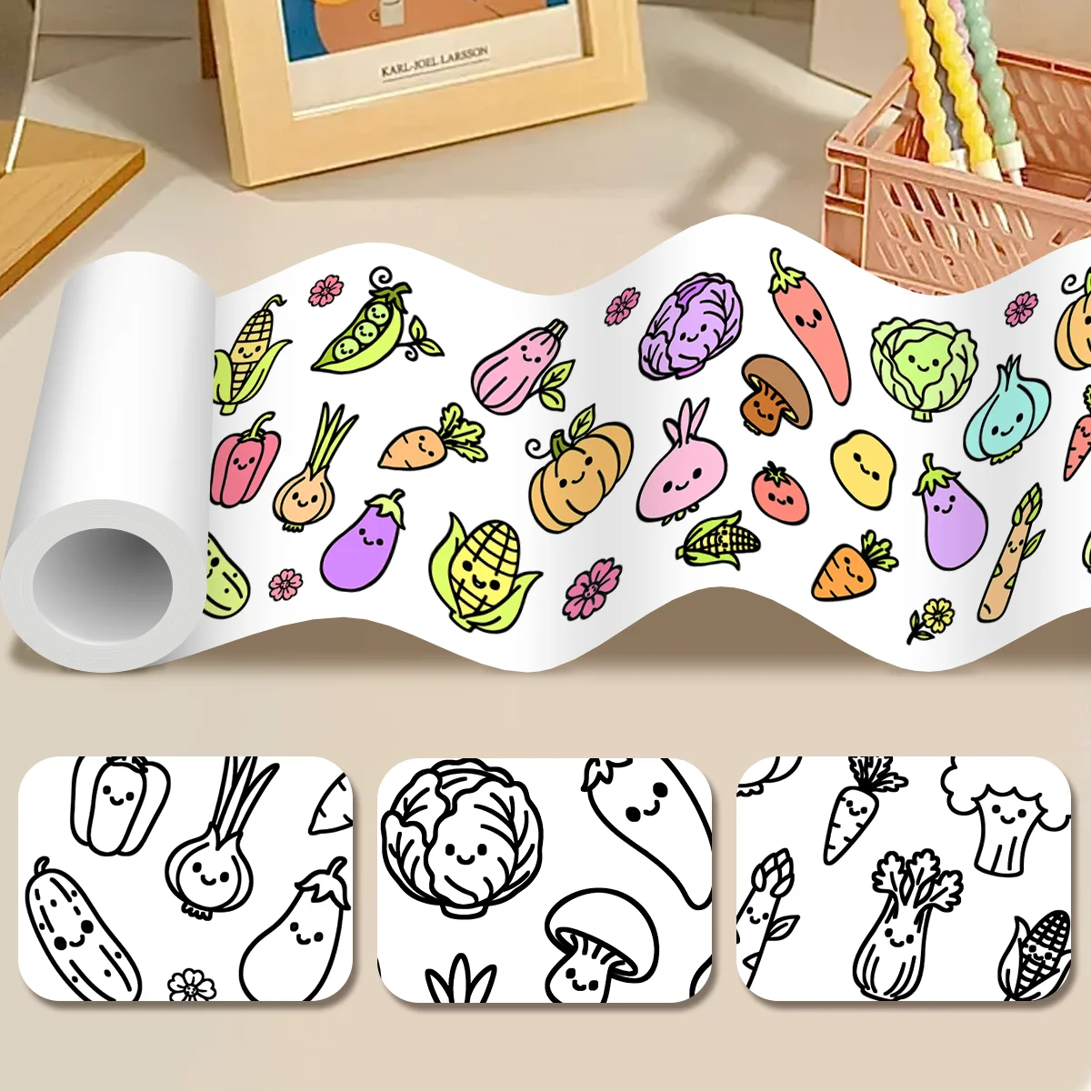

Children Drawing Roll DIY Cute Vegetables Graffiti Scroll Color Filling Paper Painting Coloring Paper Roll Kids Educational Toys
