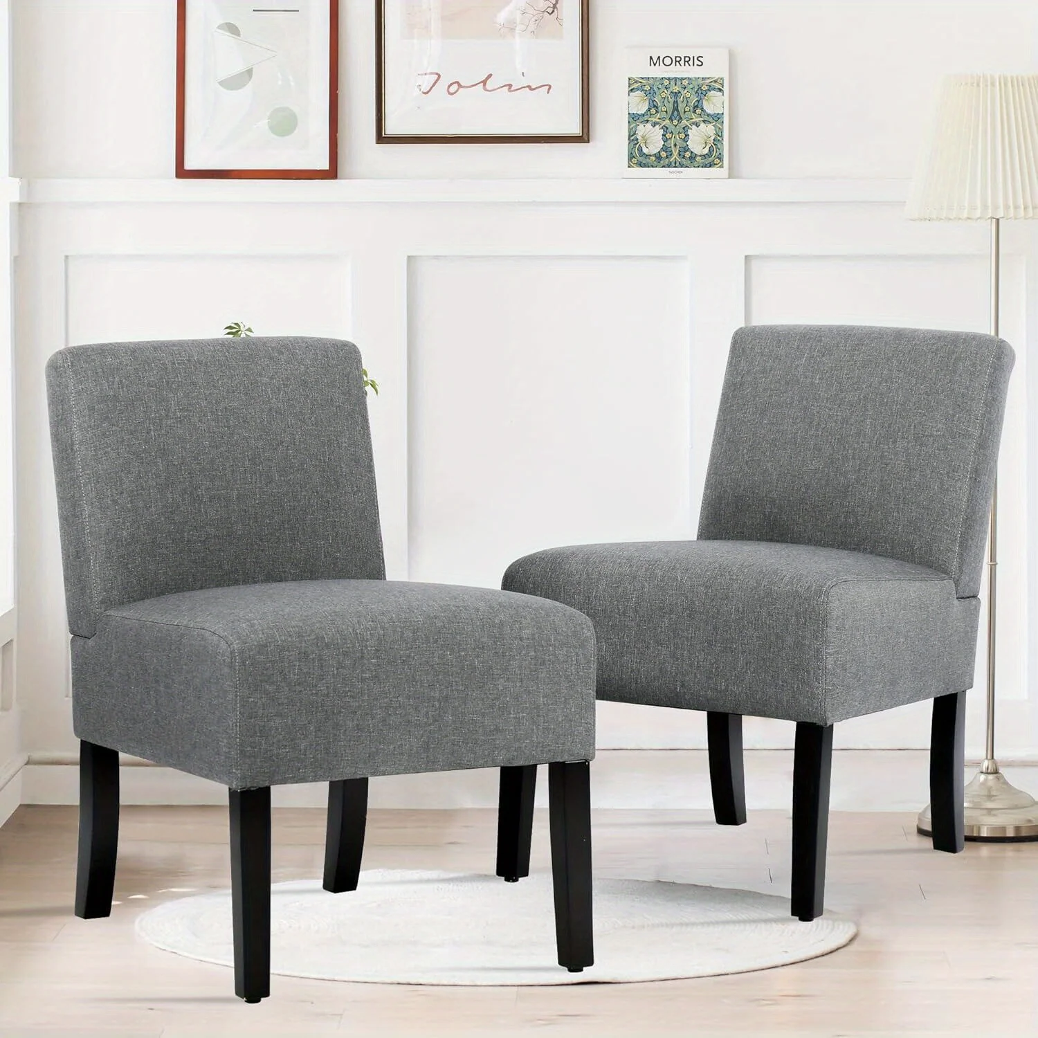 

Dining Chairs Accent Chair Armless Chair w/ Solid Wood Legs Set of 2 Urban Style